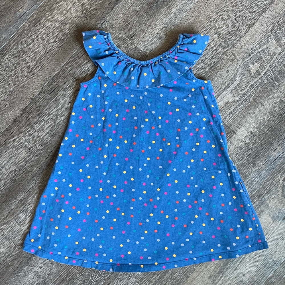 Hanna Andersson sleeveless ruffle neck polkadot dress